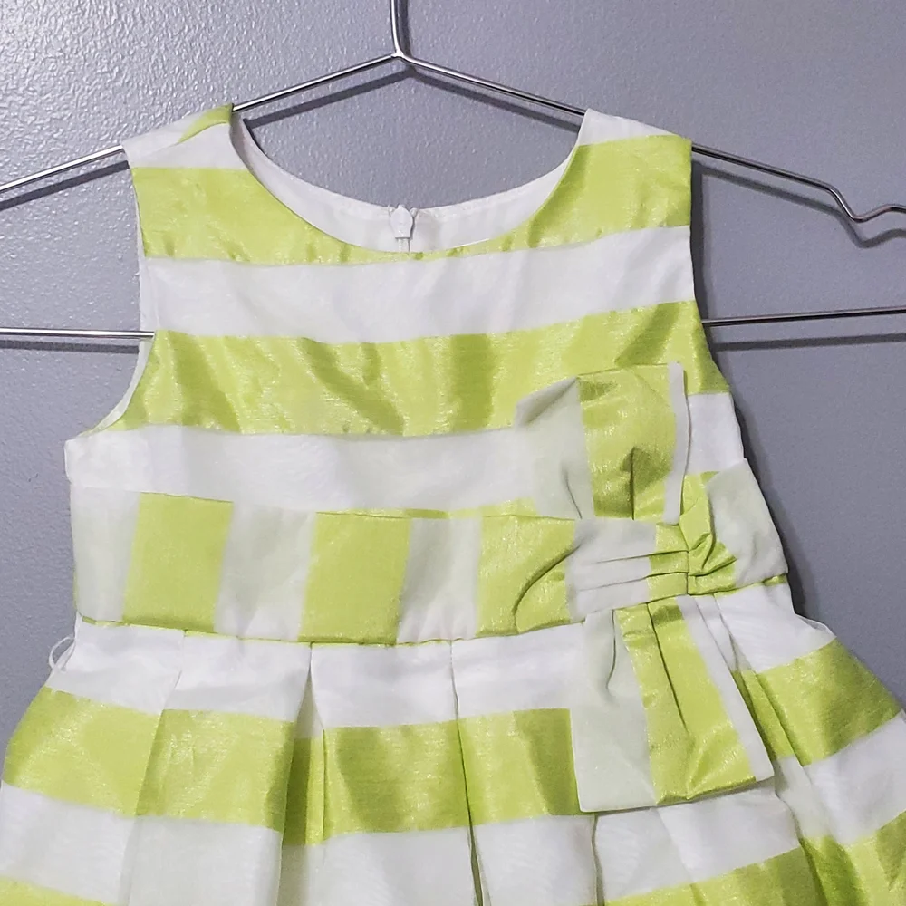 Gymboree Lime Green and White Striped Bow Party Dress Girls Size 4T